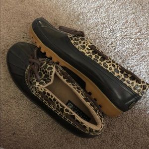 Brown/leopard rain booties